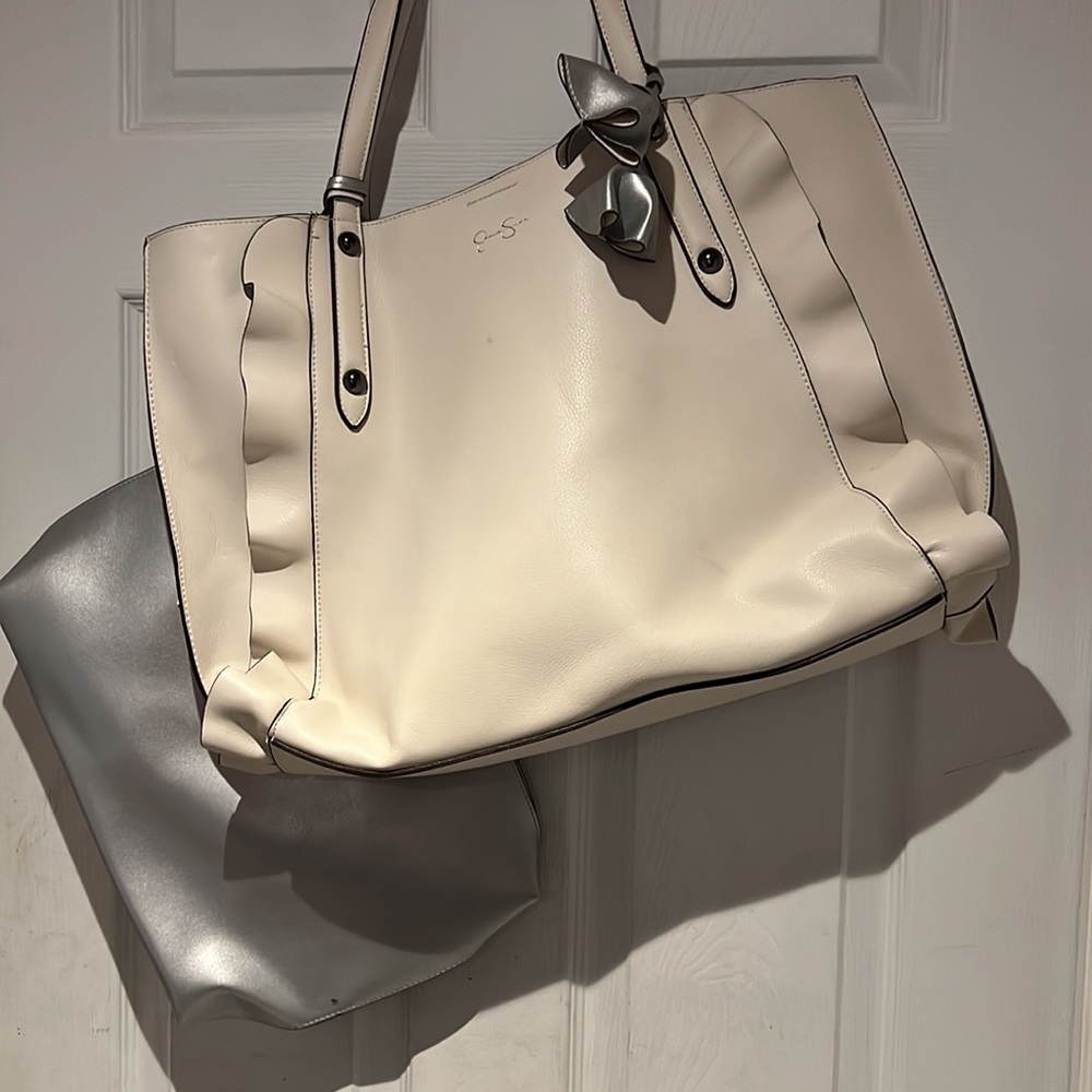 Jessica Simpson ivory & silver tote, great condition